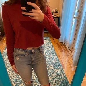 Red cropped moc neck long sleeve size small